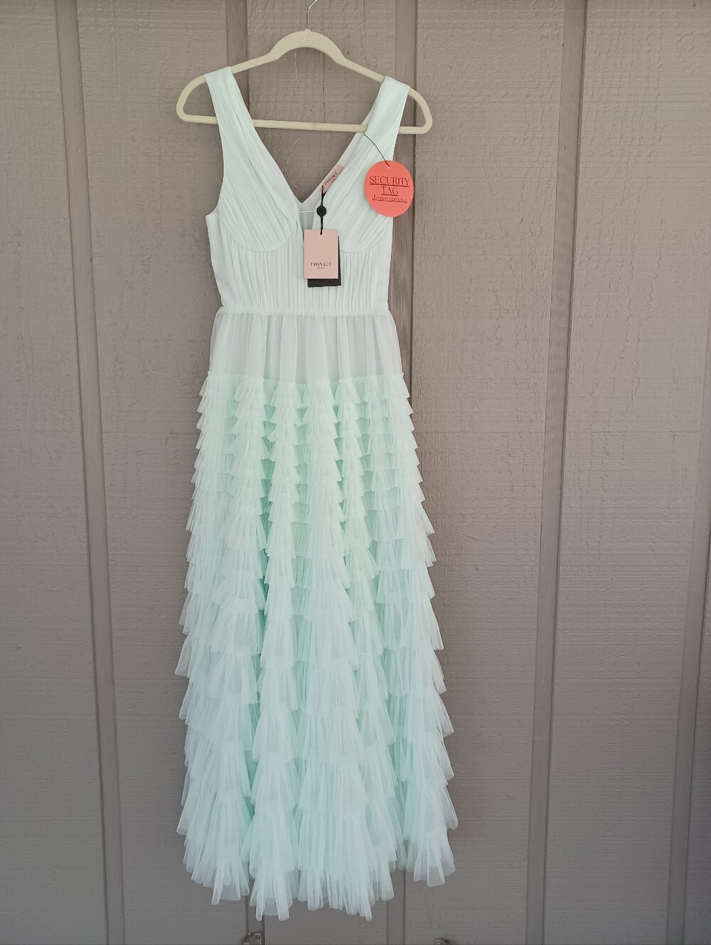 Twinset Ruffle Tulle Maxi Dress Size 40 US 4 Feminine V Neck Underwire Fairly